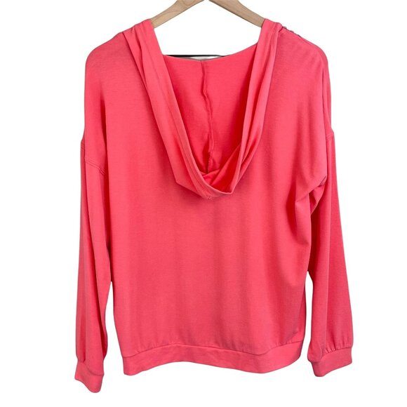 Free Press coral varsity striped v-neck long sleeve lightweight hoodie small - Picture 2 of 12